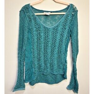 American Rag Cie Women Long Sleeve Turquoise Blue Shirt Size M Boho Y2K